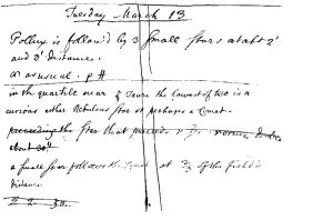 Anotación hecha por William Herschel la noche del descubrimiento de Urano.