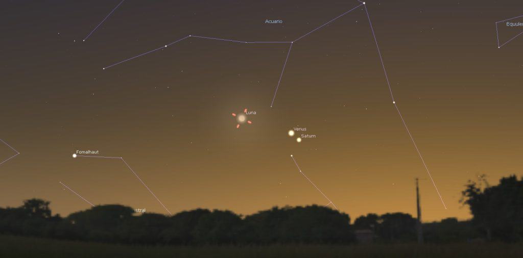 Efemérides astronómicas 2023. Conjunción Luna, Venus y Saturno, vista desde Madrid
