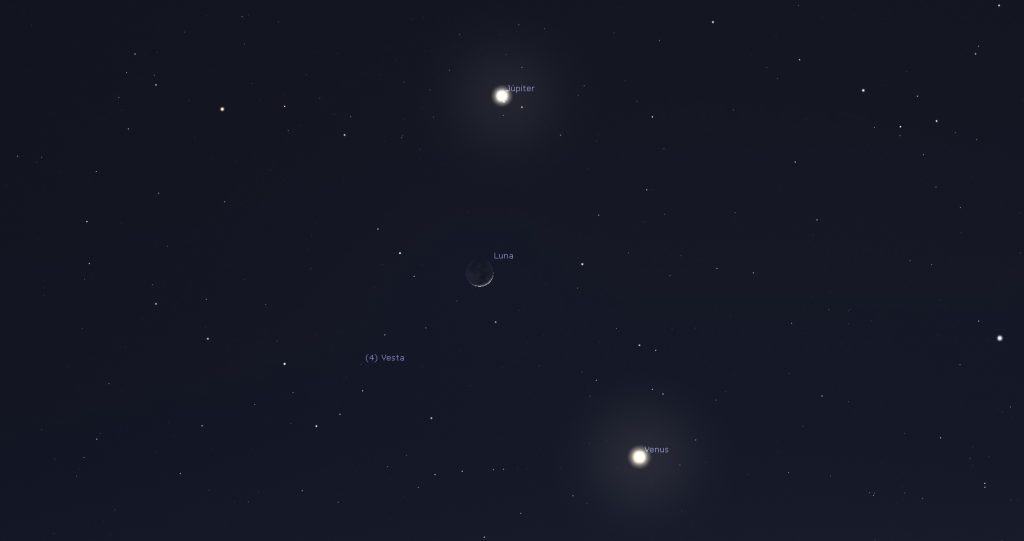 Conjunción Venus Jupiter Luna 22 Febrero 2023