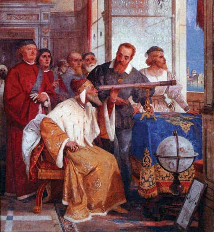 Galileo Galilei enseña al Dux de Venecia cómo utilizar el telescopio - 1858 - Giuseppe Bertini - Fresco, Varese, Italia.